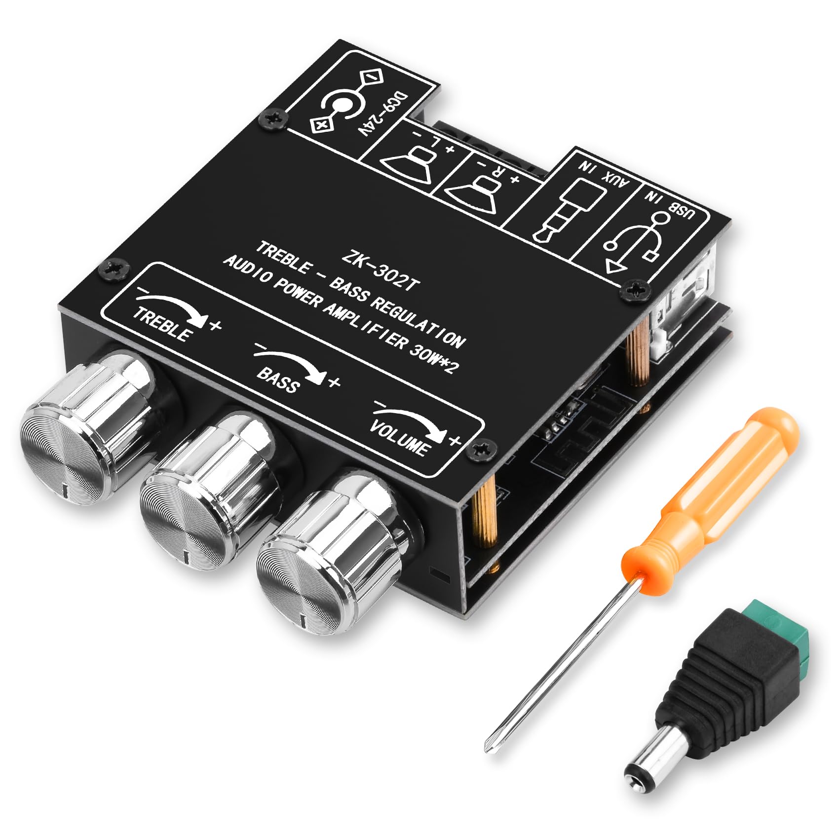 Photo 1 of Daakro ZK-302T Bluetooth 5.3 Amplifier Board,30W+30W 2.0 Channel Amp Board with Treble and Bass Control,DC 9-24V, BT/USB/AUX Inputs, Audio Amp Board for Home DIY Wireless Speakers, Password Free