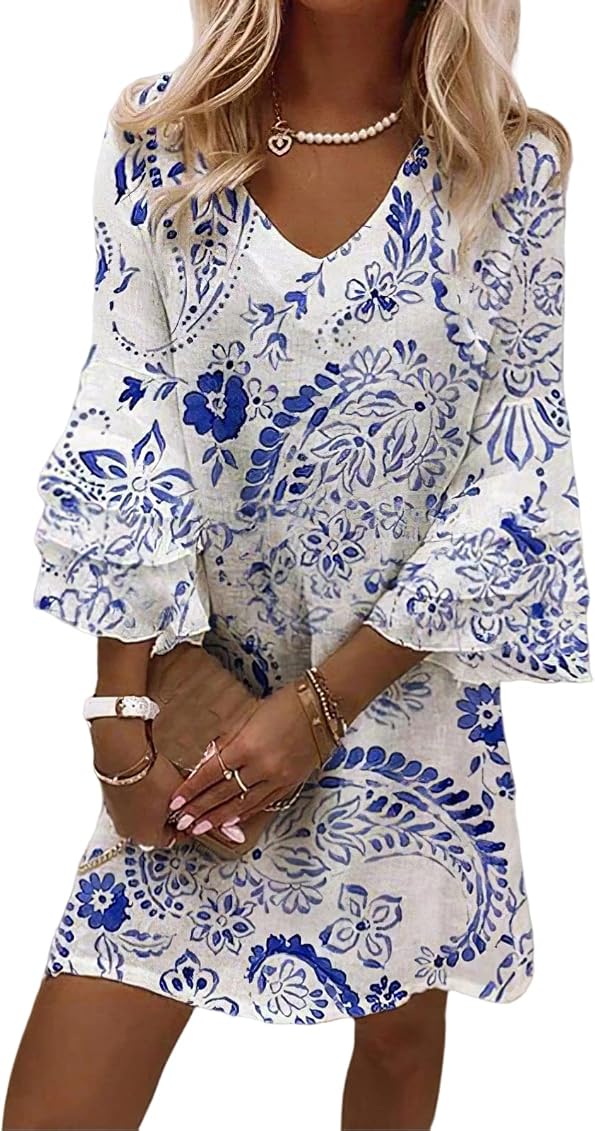 Bell Sleeve Mini Dress Casual 