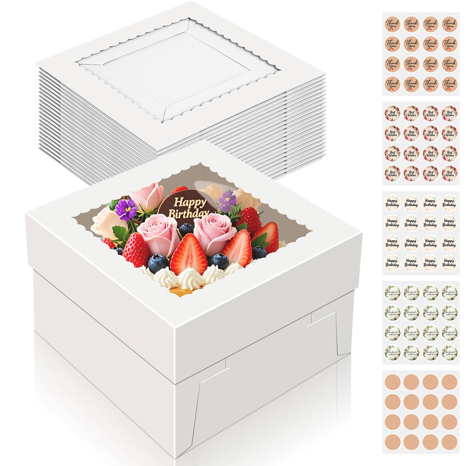 Photo 1 of Essenya 15 PCS Cake Boxes 8 Inch, 8x8x5 Inch Cake Box, 8 Inch Cake Box with Window, White Bakery Boxes, Large Baking Boxes, Cajas Para Pasteles, 8x8 Cake Boxes for Birthday, Wedding, Party, Business