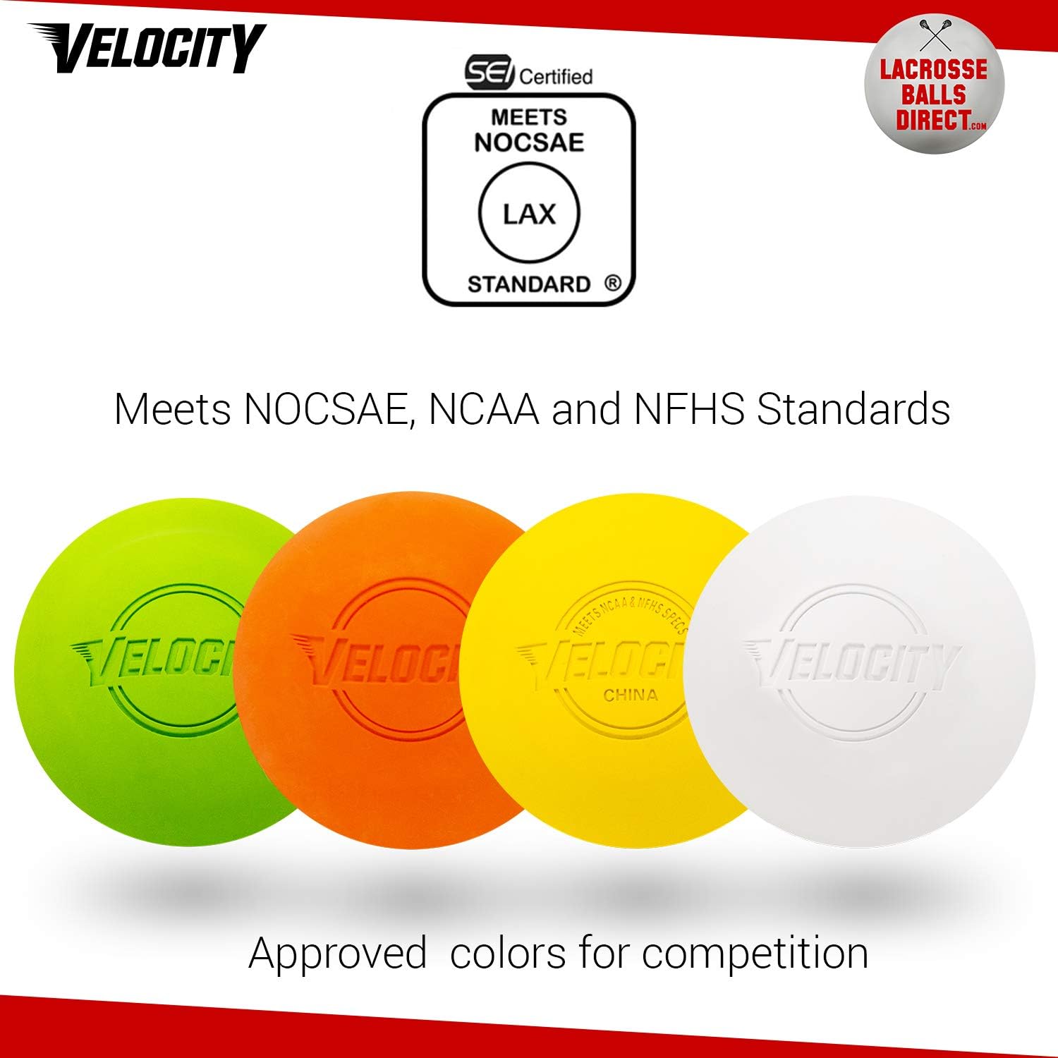 Velocity Lacrosse Balls – Official Sized NFHS, SEI, and NCAA Approved - Meets NOCSAE Standard | Approved Competition Colors and Single or Bulk Sizing Available. : Sports & Outdoors