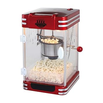 XXL Popcornmaschine Retro Popcorn Maker Popcornautomat Edelstahl Topf (Dosierlöffel, Antirutschfüße, Kino, Rot Schwarz)