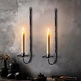 BeginS Hand-Forged Wall Candle Sconces Set of 2, Black Vintage Solid Steel Metal Wall Candle Holders, Rustic Home Decor for L