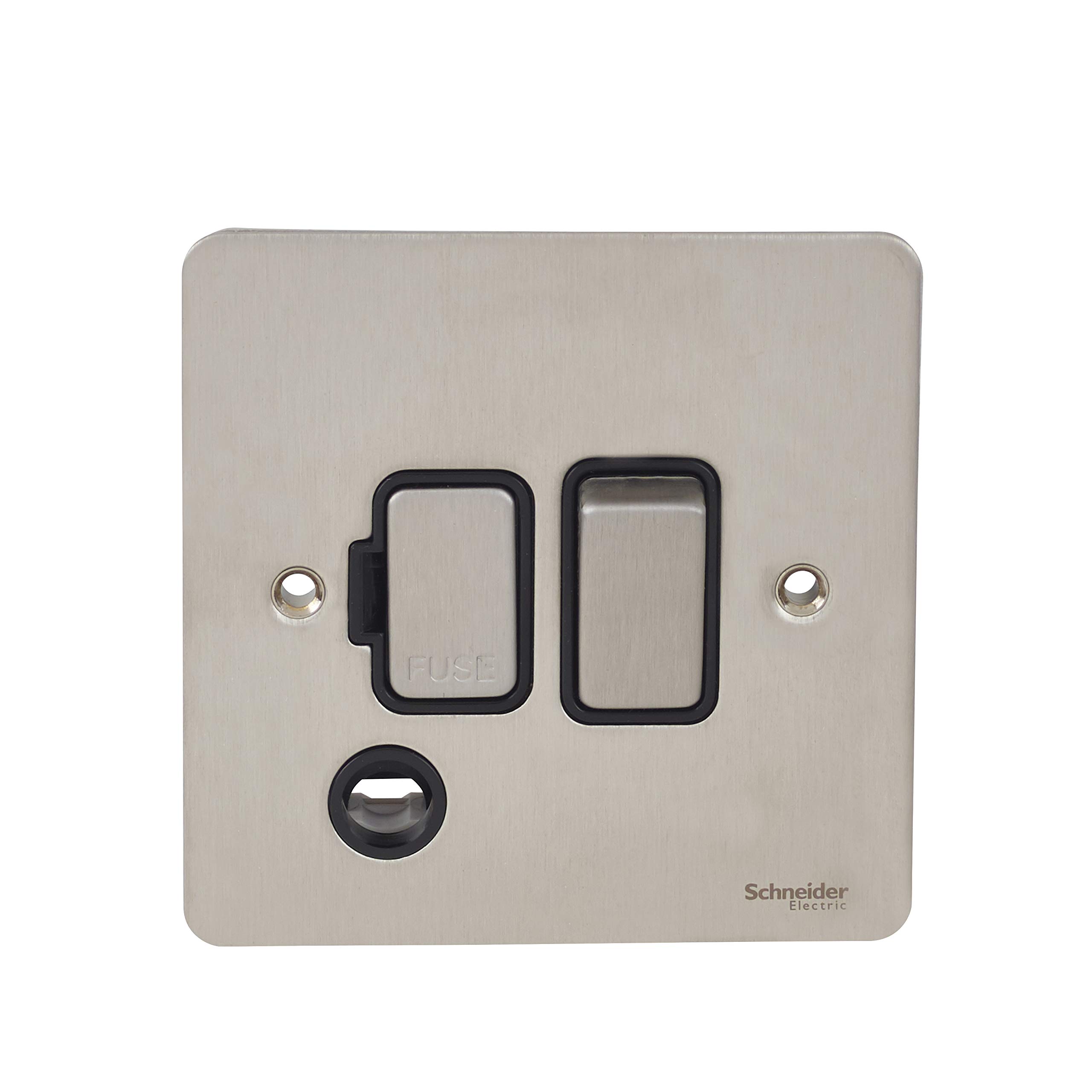 Schneider Electric Ultimate Flat Plate - Switched Fused Connection Unit, with Flex Outlet, GU5213BSS, Stainless Steel with Black Insert
