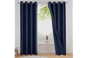 BUHUA Navy Blackout Curtains Thermal Insulated Room Darkening Curtains for Living Room Grommet Window Drapes Noise Reducing, Set of 2 Panels(52W x 63L, Navy)