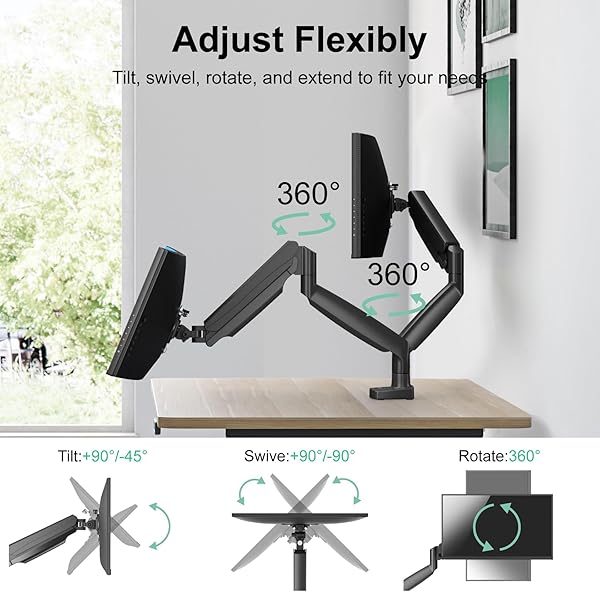 HIPPOFLEX DUAL ULTRAWIDE MONITOR MOUNT FOR 22-35 INCH COMPUTER SCREENS, 2 MONITOR ARM STAND WITH GAS SPRING SYSTEM EACH HOLDS UP TO 30.8LBS, FULL MOTION HEIGHT ADJUSTABLE, VESA 75X75/100X100MM