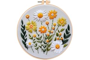 Huacan Embroidery Kit for Beginners Adults Includes Stamped Flower Pattern, Hoop, Color Threads,Tools,Easy to Follow Instruction (Plant)