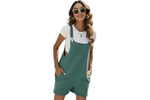 Yeokou Women's Cotton Linen Short Overalls Casual Summer Bib Shortalls with Pockets