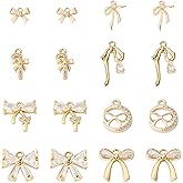 Cheriswelry 18K Gold Plated Brass Bowknot Pendants Charms Micro Pave Clear Cubic Zirconia Bow Earring Dangle Charms for Women Necklace Bracelet Jewelry Making