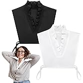 Skicuff 2 Pieces Fake Collar Detachable Collar for Women Faux Ruffle Shirts Dickey Half False Blouse Dickey Black, White