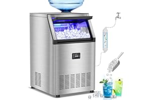 RAPSUAR Commercial Ice Maker Machine, 160 lbs/24H with 50 lbs Storage Bin, Dual Water Inlet Options, Under Counter Freestanding Ice Maker for Home, Bar, Support 5-Gallon Bottle Water & Tap Water