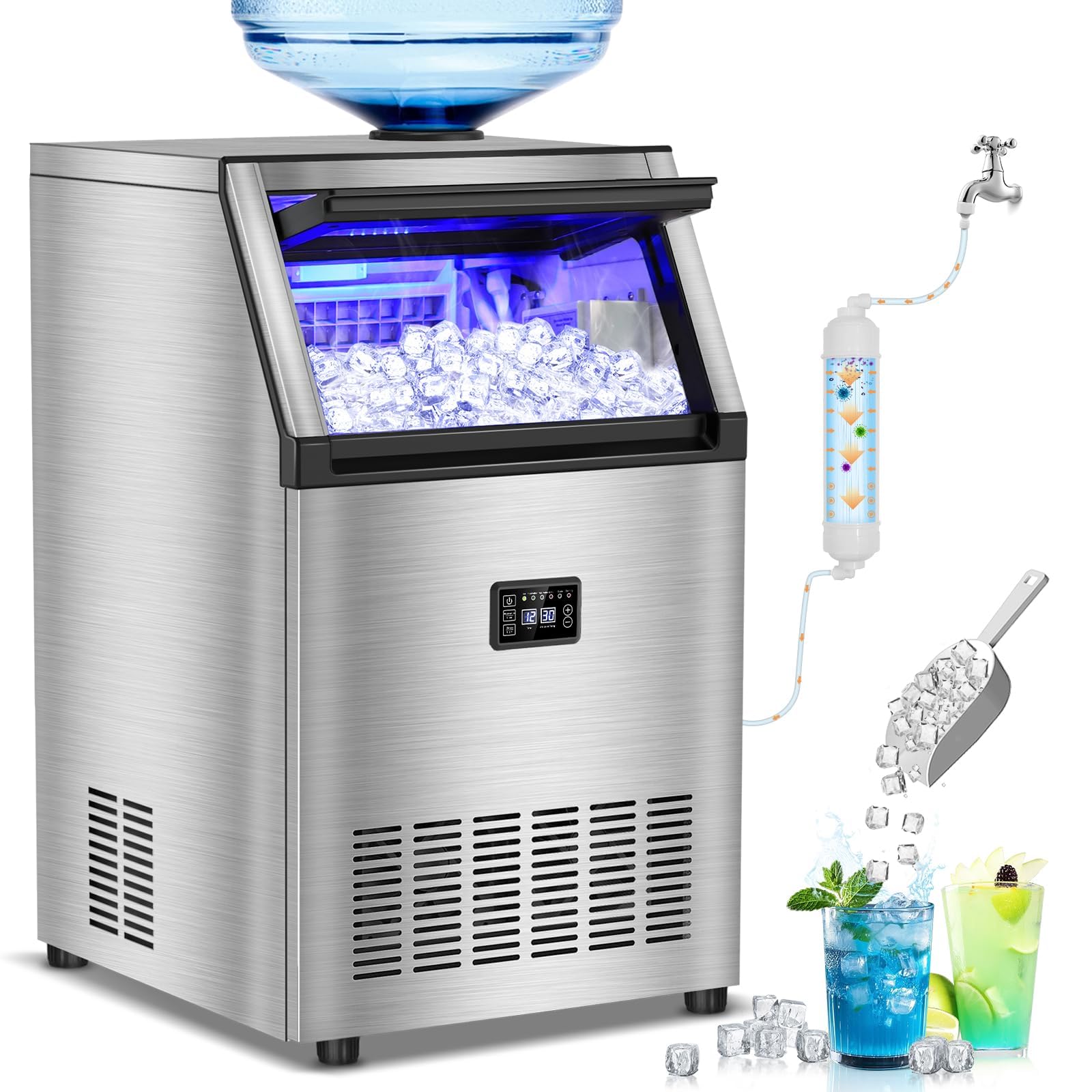 Photo 1 of **PARTS ONLY NON FUNCTIONAL**TURNS ON BUT IS NOT MAKING ICE**
Commercial Ice Maker Machine, 160 lbs/24H with 50 lbs Storage Bin, Dual Water Inlet Options, Under Counter Freestanding Ice Maker for Home, Bar, Support 5-Gallon Bottle Water & Tap Water