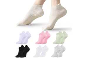 Pilates Socks Grip Socks for Women, Non-Slip Yoga Socks with Anti-Skid Grips, Breathable Cotton Crew Slouch Sock for Yoga
