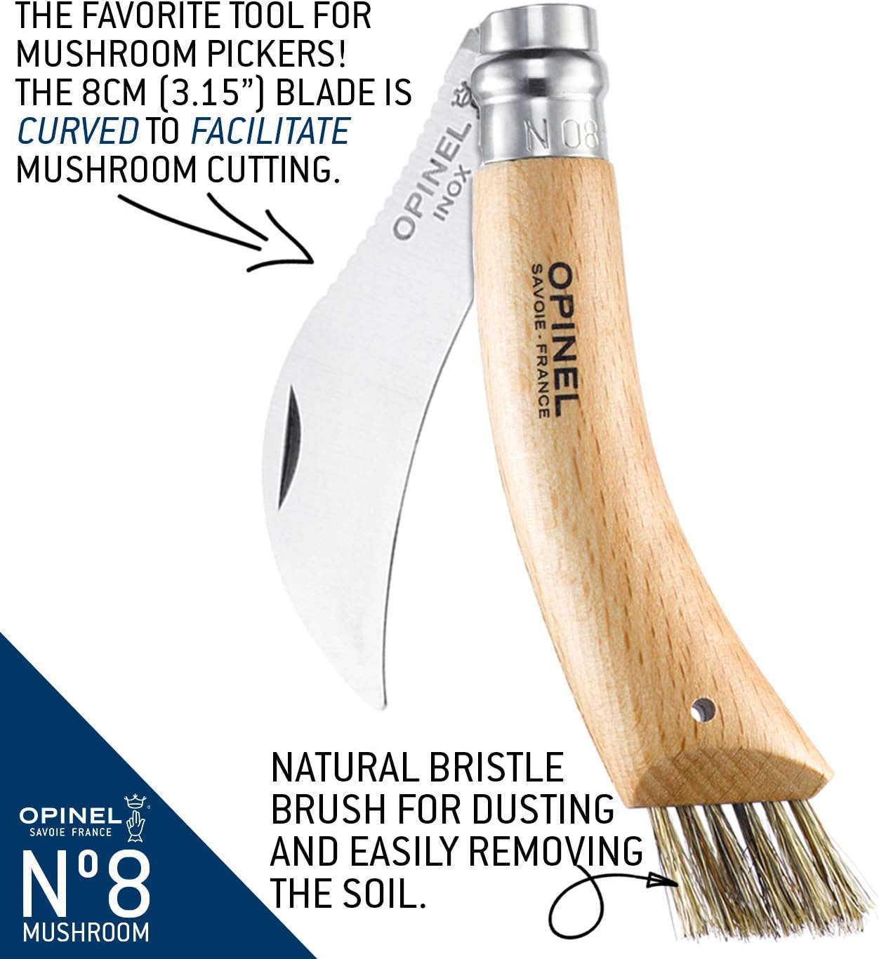 Opinel Stainless Steel Folding Mushroom Hunting Knife with Beechwood Handle : Hunting Folding Knives : Home Improvement