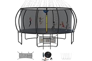 Liyarya Trampoline 12FT 14FT 15FT 16FT Trampoline for Kids/Adults - Outdoor Recreational Trampolines with Enclosure Net Curved Poles and Ladder, Heavy Duty Trampoline Anti-Rust Coating, ASTM Approval