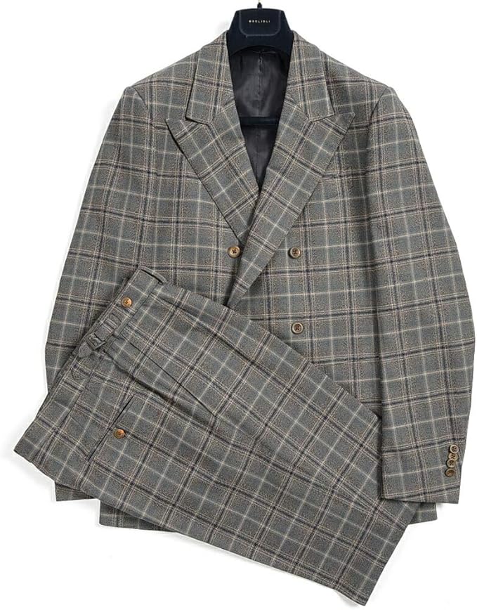 Amazon ボリオリ Galleria ガレリア テーラード スーツ セットアップ 6bダブル ピークドラペル 秋冬 メンズ コットン ウール チェック グレー イタリア ブランド M 並行輸入品 コート ジャケット 通販