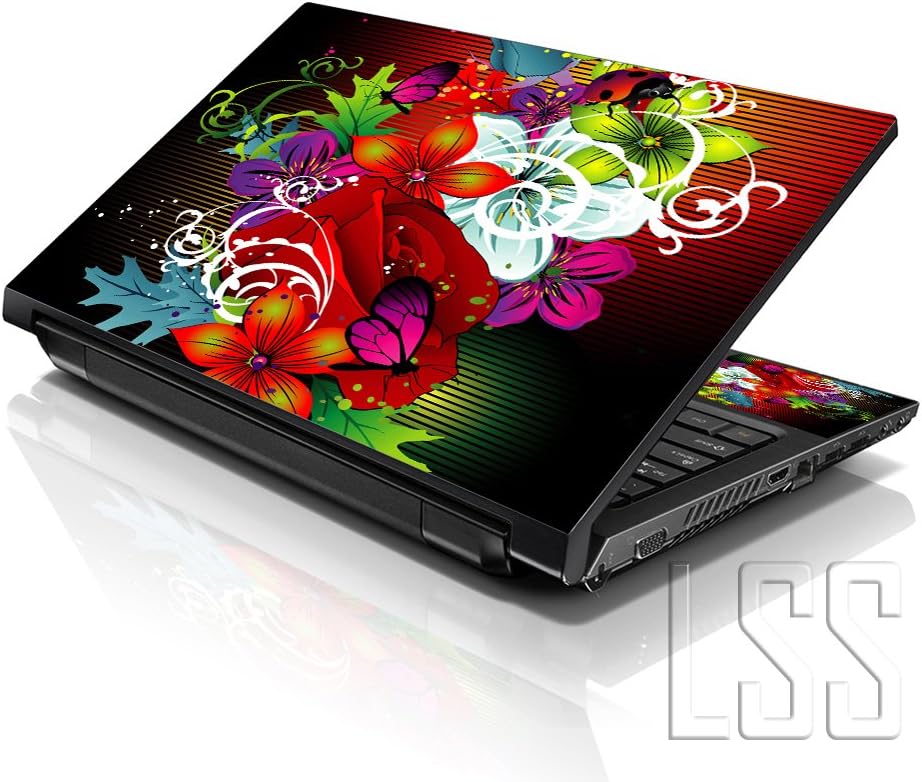 LSS Laptop 15 15.6 Skin Cover with Colorful Colorful Floral Pattern for HP Dell Lenovo Apple Asus Acer Compaq - Fits 13.3" 14" 15.6" 16" (2 Wrist Pads Free)