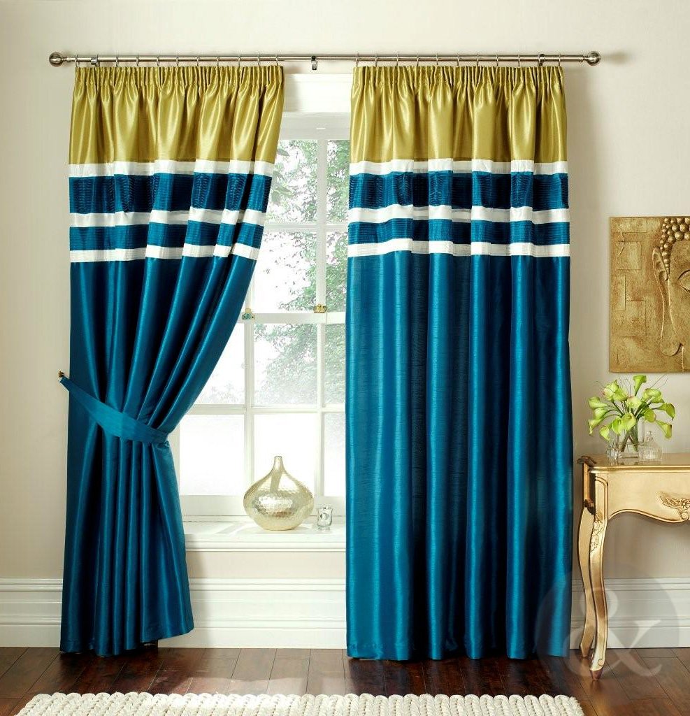 Teal Blue & Lime Green Curtains Luxury Pencil Pleat Lined 66"x90