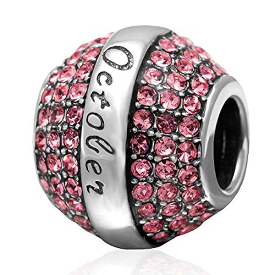 Birthstone Charm 925 Sterling October Charm Birthday Charm Anniversary Charm Love Charm for Pandora Bracelet (October)