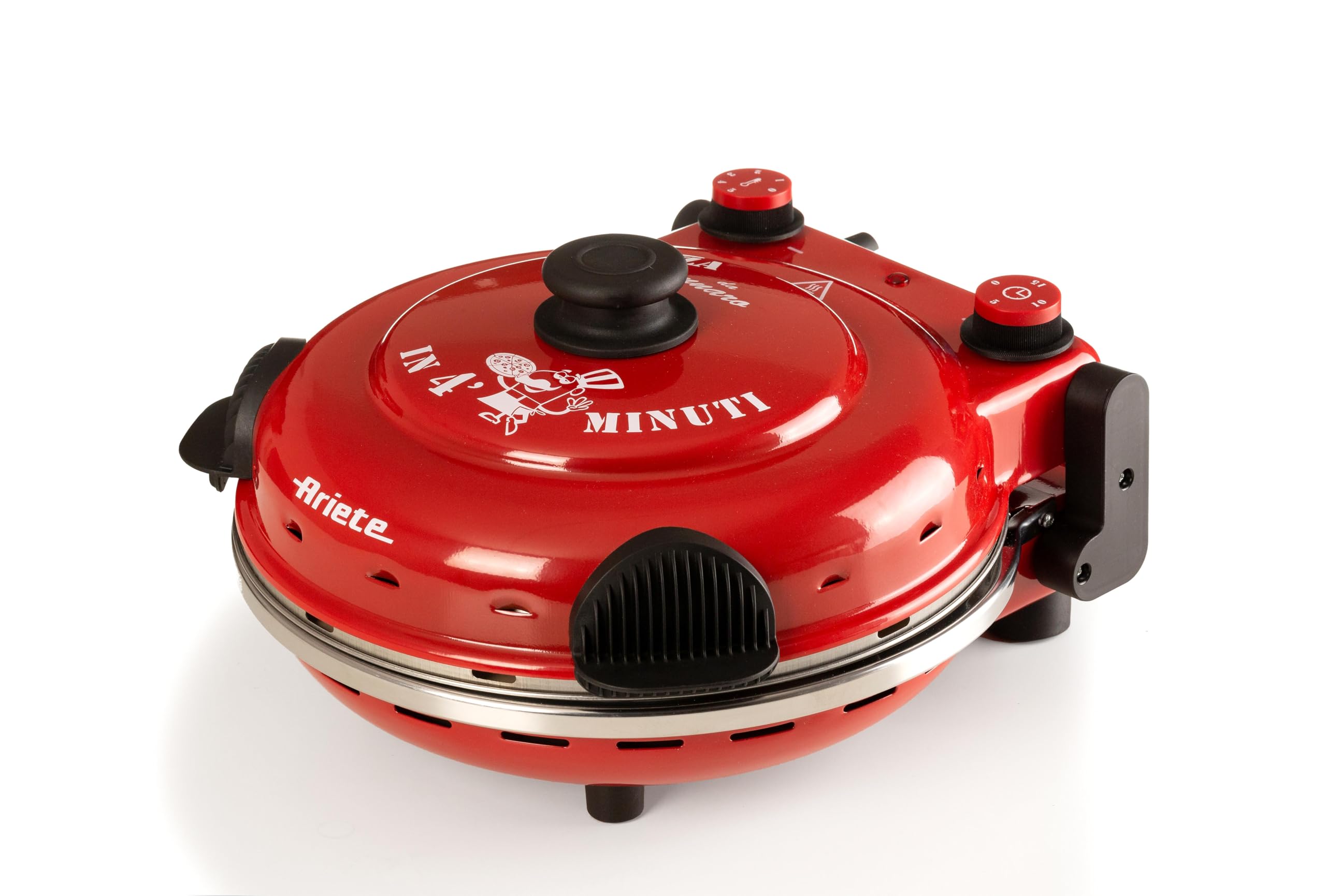 Ariete Pizzaofen 919, 4-Minuten-Pizza, Pizzaofen mit 5 Garstufen, Feuerfeste Platte zum Wiederaufwärmen, Holzbrettchen im Lieferumfang Enthalten, Max. Temperatur 400°C, 1200W, Rot 9