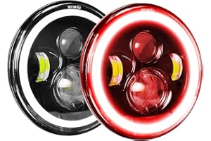 Willpower 2 Pack 7 inch Round LED Halo Headlights with Red Turn Signal Light, White & Red DRL High Low Beam Compatible with 2
