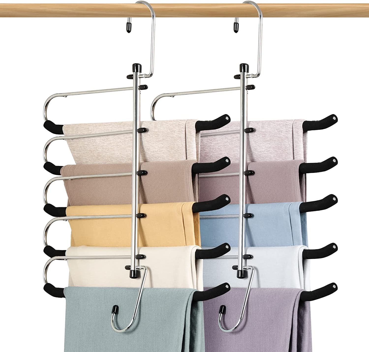 2 Pack Coat Hangers Space Saving Trouser hangers - Upgrade Non-Slip Trouser Hanger Rack with Foam Padded Swing Arm Hangers Multiple Layers Closet Organizer and Storage for Trousers, Slacks (2 Pack)