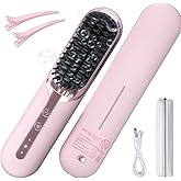 Hair Straightener Brush- Cordless Hair Straightener Brush for Short Hair,3 Heat Settings for All Hair Types, on-The-go Straightening Brush-Mini Portable Travel Straightening Hair Comb Brush