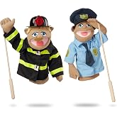 Melissa &amp; Doug Rescue Puppet Set - Police Officer and Firefighter