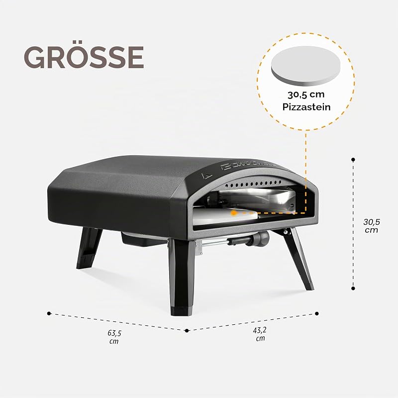 12" Pizzaofen Gas Outdoor, Propangas Pizzaofen Erreicht 510 °C, Pizza Oven mit Drehbarem Pizzastein, Flammenregler, Gasschlauch und hitzebeständigem Griff