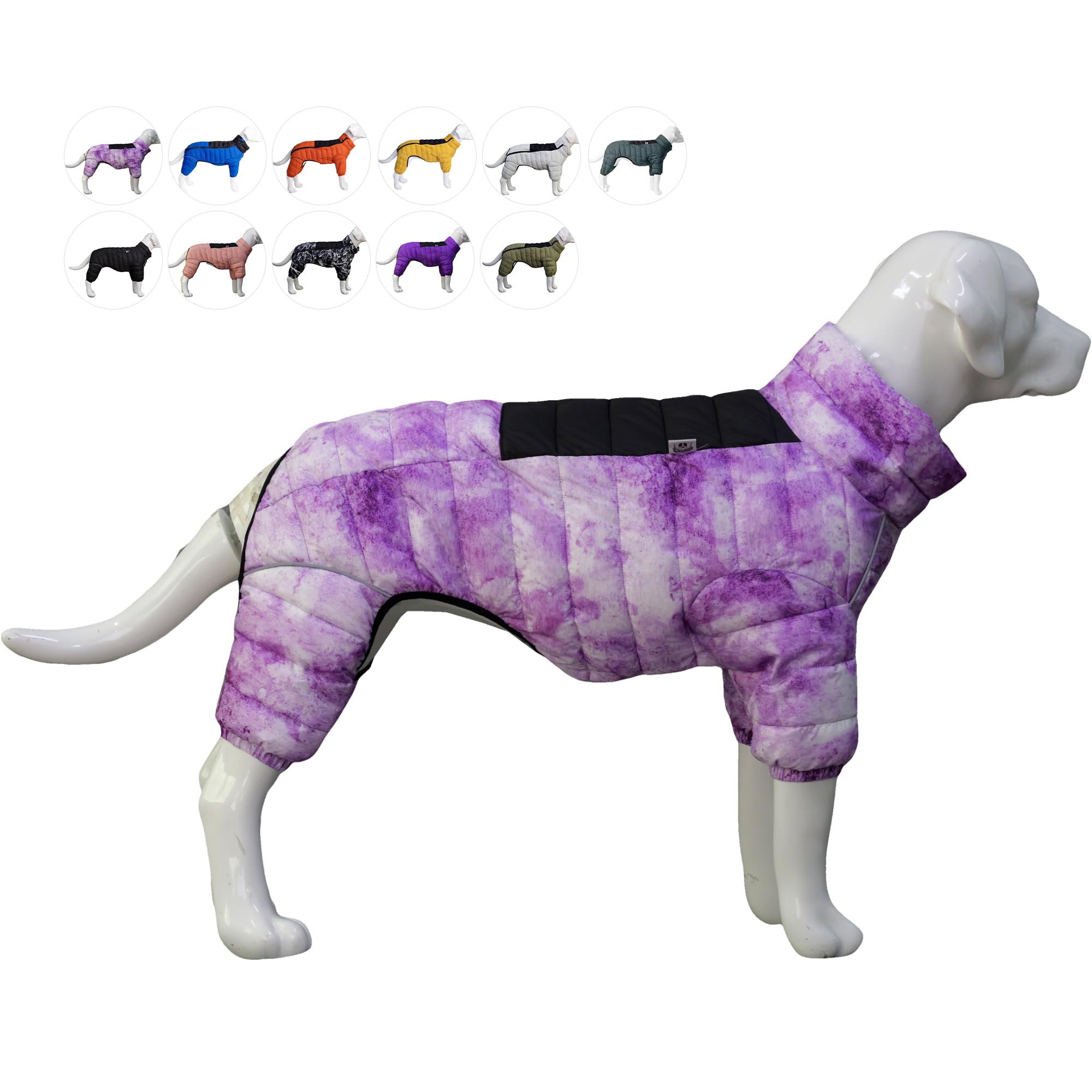 Micai Warm Dog Coat - 4 Legs Covered Waterproof Windproof Reflective Vest, Zippered Adjustable Outdoor Snow Jacket for Small Medium Large Dogs - Purple XXXL