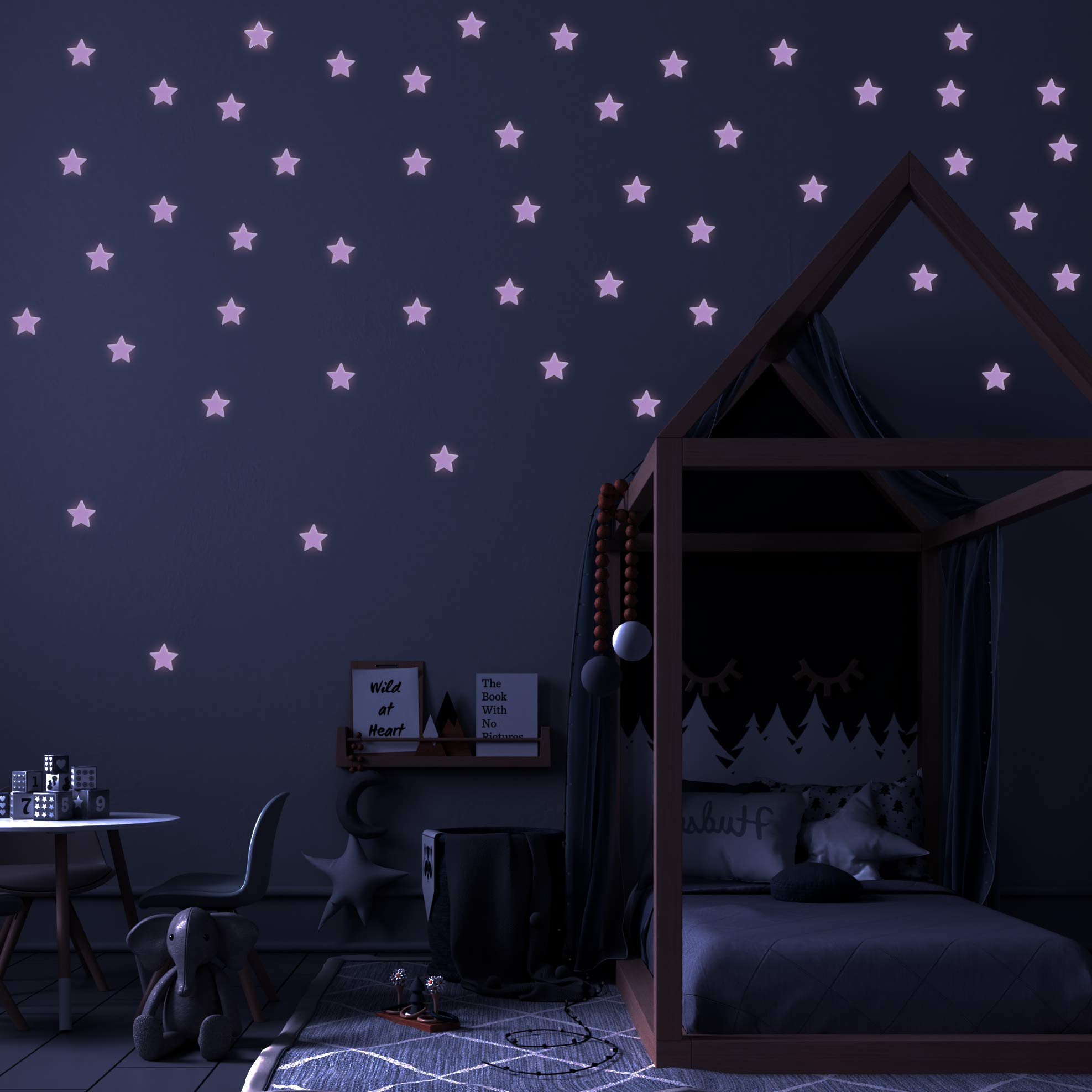 Wall Stickers Glow in The Dark 3D Pink Stars. Decorative Vinyl Stickers Starry Sky fluorescents. Room Decoration 3cm Bright Stars, boy and Girl