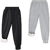 BIG ELEPHANT Boys Girls Fleece Lined Sweatpants, Winter Warm Soft Cotton Elastic Waist Kids Jogger Pants with Pockets