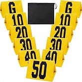 Joewuzun Set of 11 Football Yard Markers Field Markers Orange High Visibility Weighted Yardage Markers with Portable Carrying Bag, Football Gear for Football Training Equipment