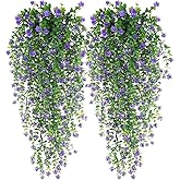 WEISPARK Artificial Hanging Flowers, 4pcs Fake Eucalyptus Vine Faux Flower Greenery Garland Plastic Plants for Indoor Outdoor Wall Garden Wedding Home Party Decor (Purple)