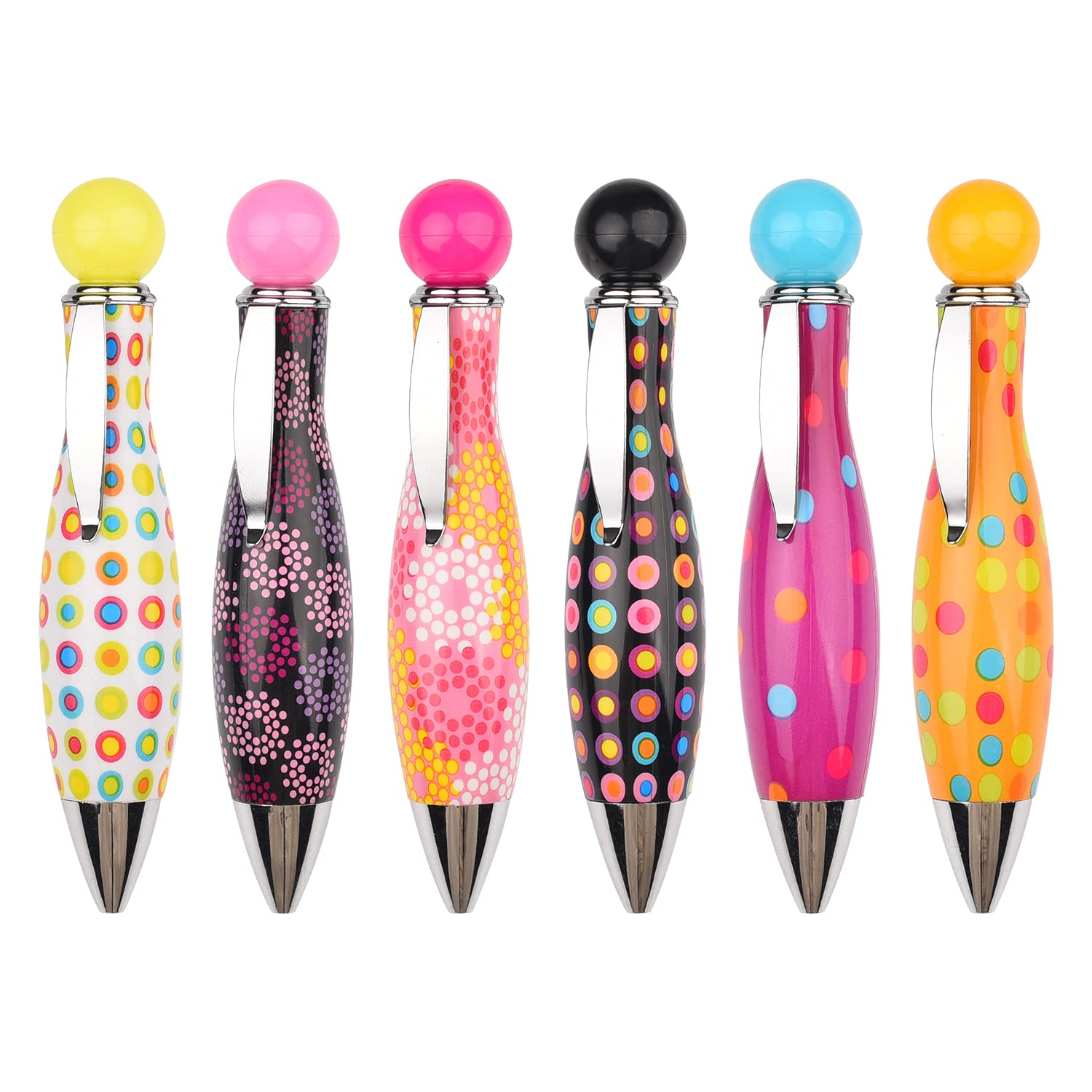 MFUOE 6 PCS Colorful Bowling Ballpoint Pens - Short Mini Big Fat Pens With Bullet Head and Clip for School Office
