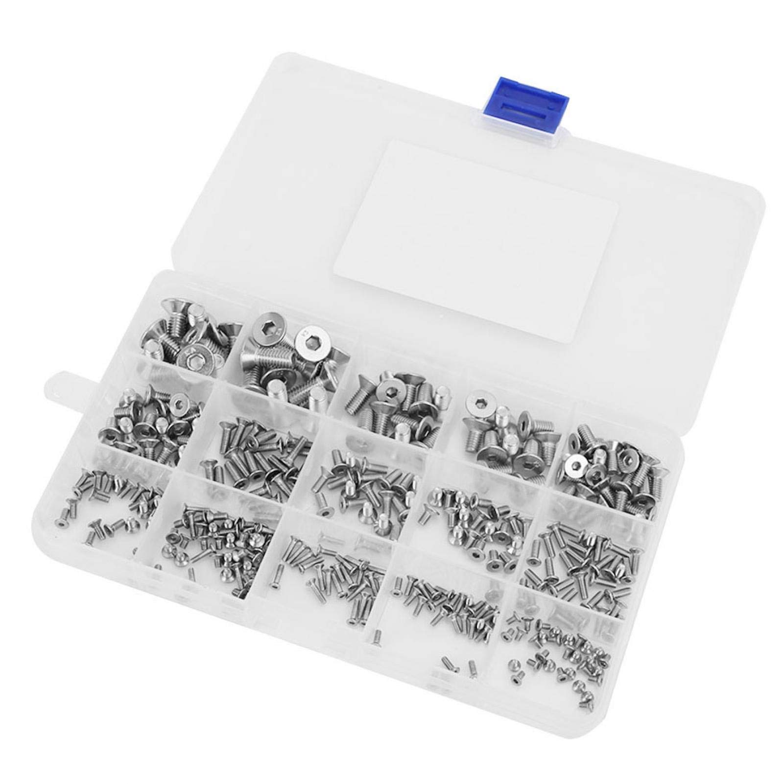Hex Socket Screw, 320Pcs Flat Head SS304 countersunk Stainless Steel M2 M2.5 M3 M4 M5 M6 csk Hex Socket Screw screws Bolt bolts Assortment Set, with Plastic Box