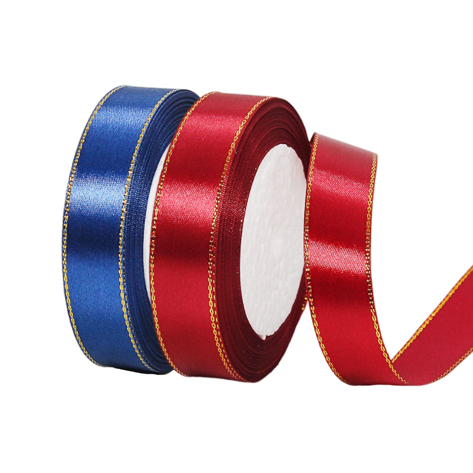 2 x 20mm Dark Blue and Red Ribbon Thick Christmas Ribbon for Gift Wrapping 22m, 4/5 inch Thick Burgundy Satin Ribbon for Christmas Cake Xmas Gift Wrapping Bow Bouquet Crafts Decorations — image 1