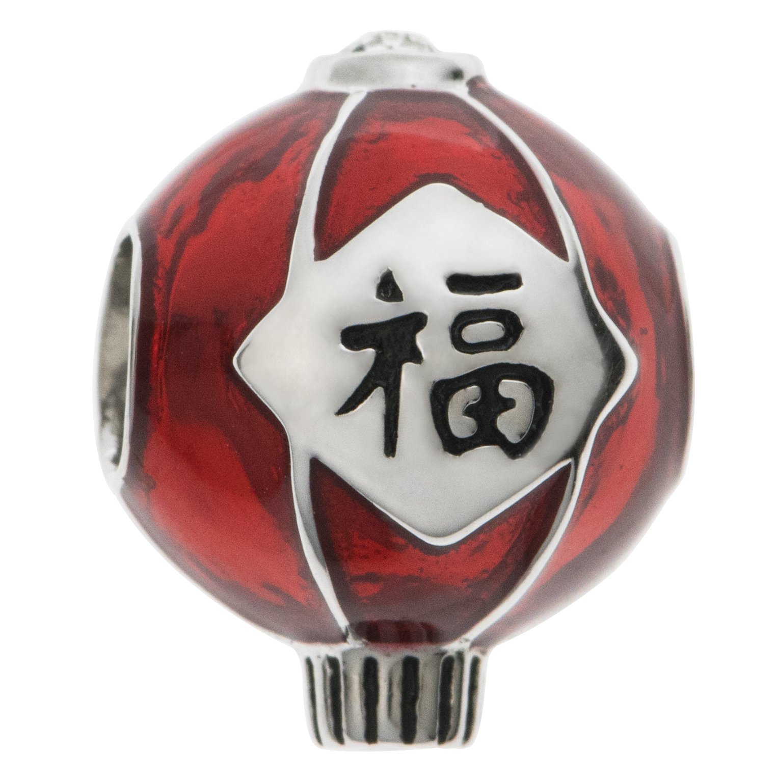 Queenberry Rhodium-plated Sterling Silver Chinese Fortune Lantern Clear Cubic Zirconia European Style Dangle Bead Charm