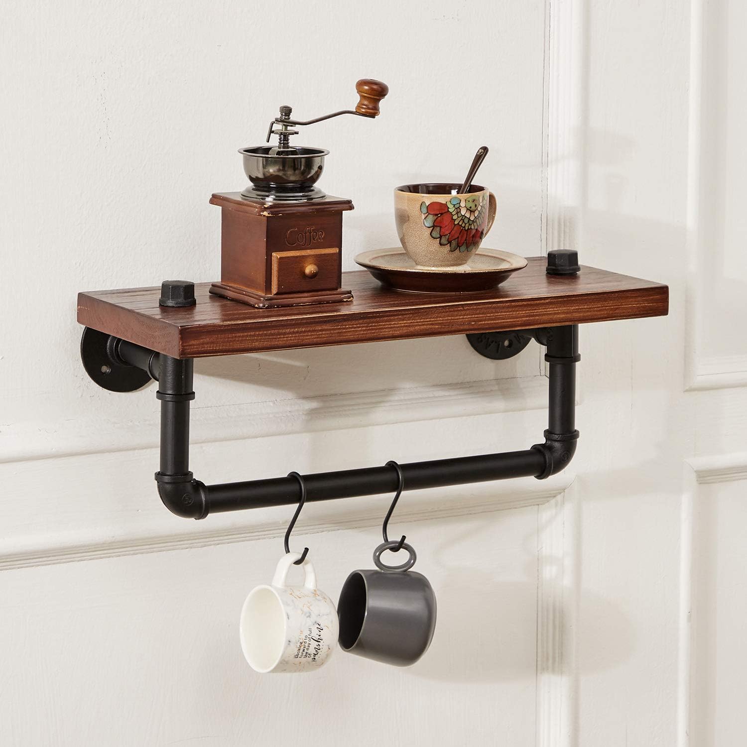 Industrial Bathroom Pipe Shelves Shelving ,Rustic Pipe Wall Shelf with Towel Bar Towel Racks for Bathroom , Farmhouse Pipe Shelves with Wood Planks ROGMARS: Kitchen & Dining