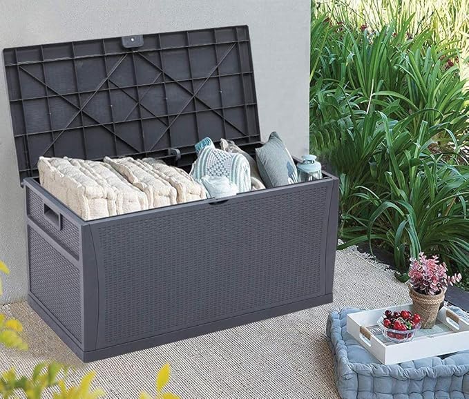 Amazon Com Crownland 120 Gallon Outdoor Storage Deck Box Resin Container Weatherproof Deck Storage Box Containers Patio Garden Furniture Outdoor Storage Boxes All Weather Using Grey Garden Outdoor