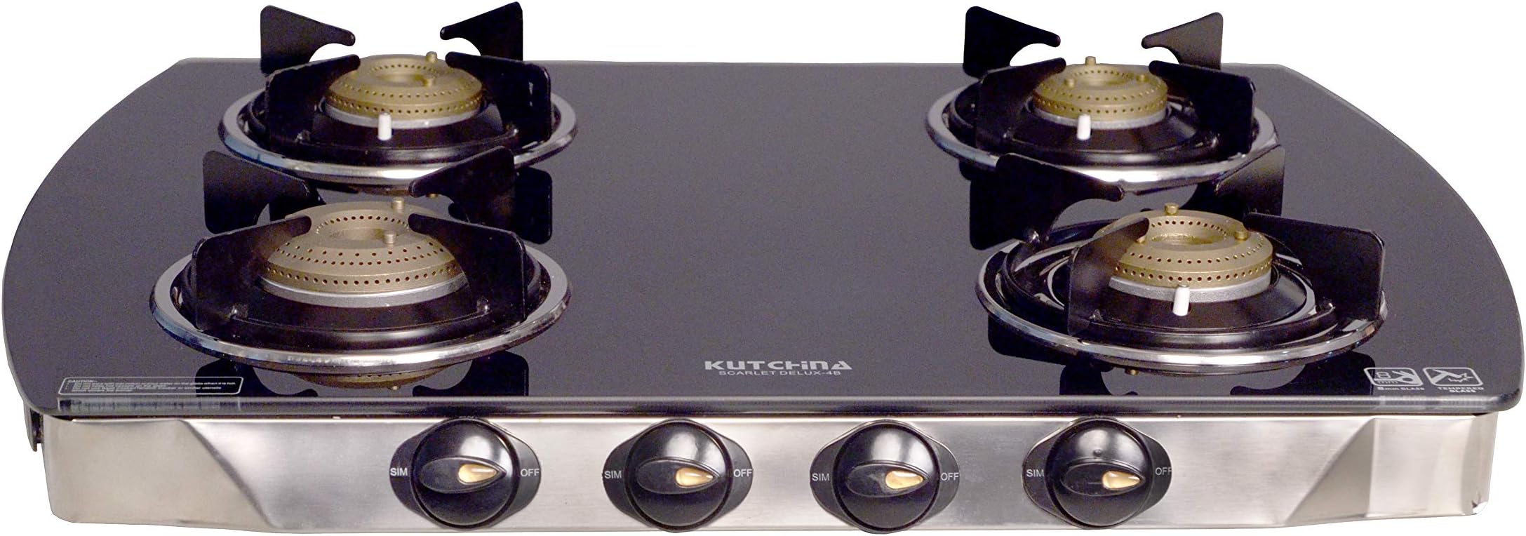 Kutchina Scarlet DLX 4B Glass 4 Brass Burners Cook Top, Black