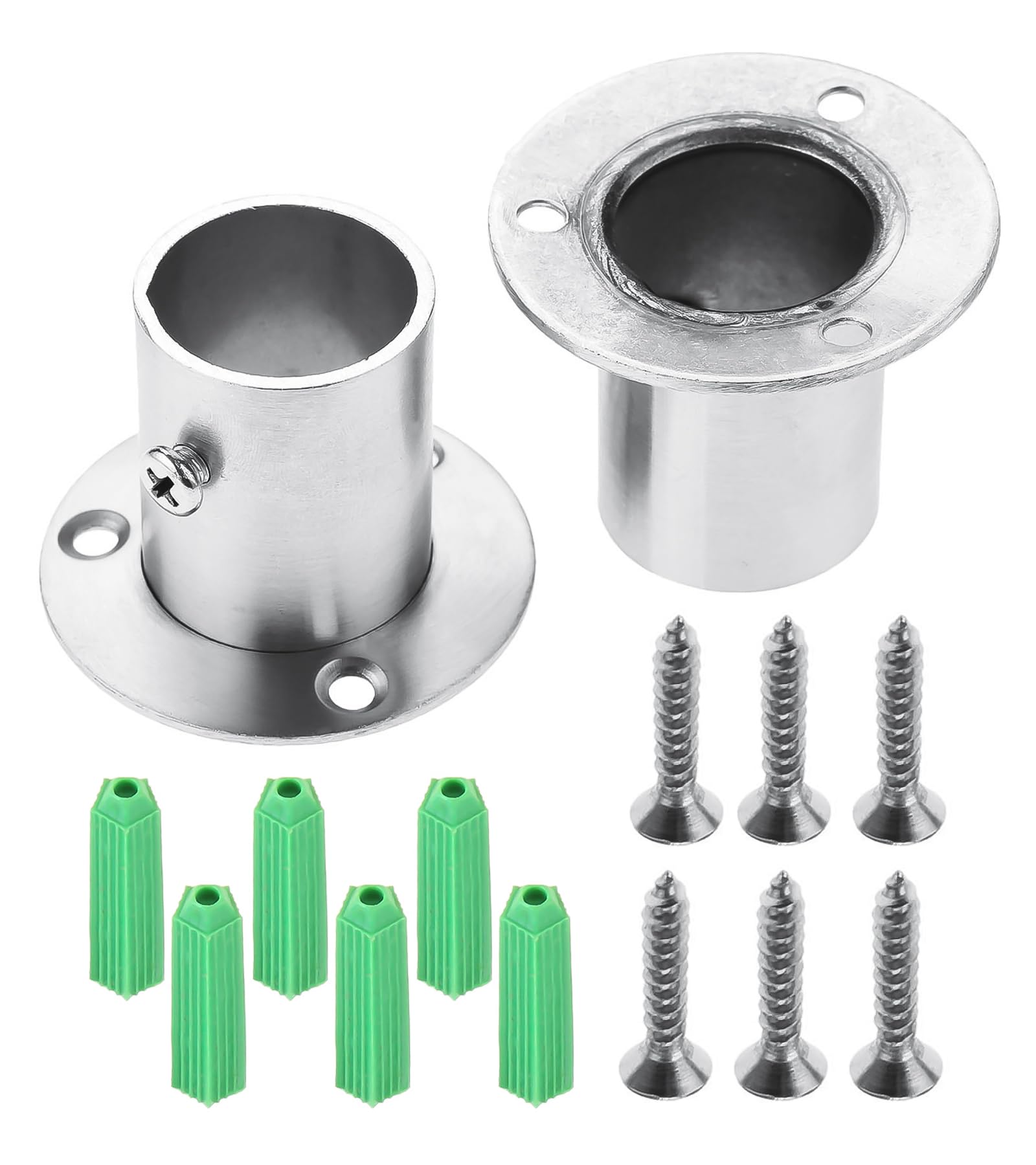 Hicello 2PCS Stainless Steel 25mm/1 inch Wardrobe Rail Deep Socket | Heavy Duty Curtain Closet Rod Pole End Support Bracket Flange