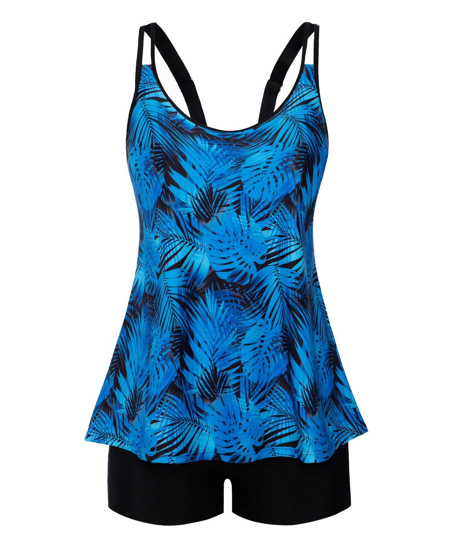 Photo 1 of Arolina Womens Swimsuits Tummy Control Printed Tankini Sets High Waist Beach Flowy Blue Leaves Swimwear with Shorts X-Large