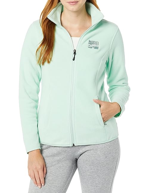 Amazon Essentials Disney | Marvel | Star Wars | Princess Women's Polar Fleece Full-Zip Mock Jackets, Marvel Comic Logo, X-Small