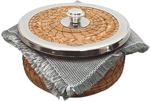 MEXTEQUIL - Authentic Mexican Tortilla Warmer Basket - Pine Needle Handwoven with Handloomed Cloth (8" metal Rim w cloth)