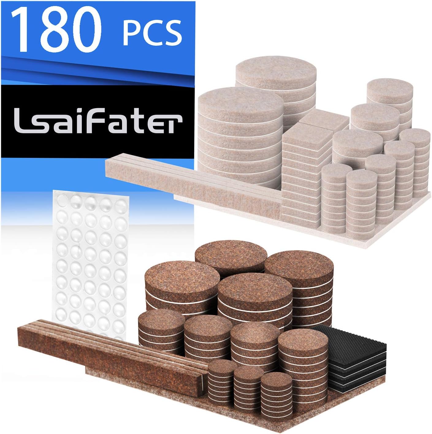 Felt Furniture Pads Self Adhesive Pads with Transparent Noise Reduction Bumpers for Chair Legs, Hardwood Floors.