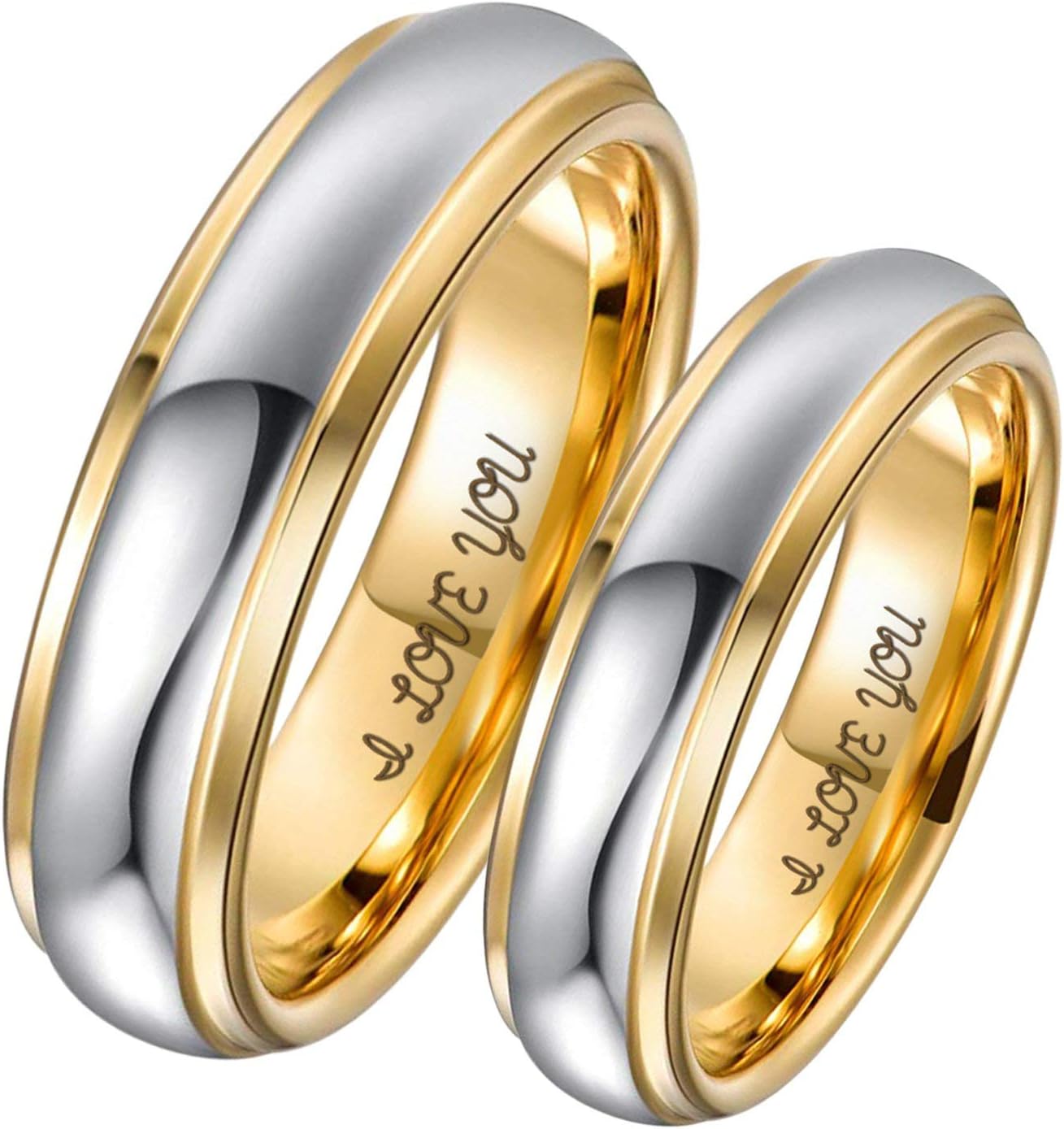 Aeici4MM 6MM Tungsten Couple Ring Two Tones Engraved I Love You Wedding Rings Engagement Rings for Men Women