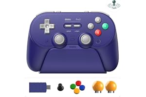 AKNES 8BitDo Pro 3 Bluetooth Controller for Switch/Switch 2, TMR Joysticks,Programmable Pro Back Buttons&R4/L4 Bumpers,Hall/Tactile Triggers, Swappable ABXY Buttons, for Windows,Apple,SteamOS,Android,Purple