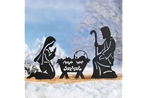 Hokfirm Nativity Silhouette Outdoor,Black Silhouette Nativity Scene for Yard Stake,Set of 3 Christmas Ornaments for Outside