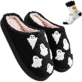 EAYORTOU Halloween Slippers for Women, Ghost Slipper Bats Pumpkin Cookie Spider Web Fall and Winter Black Spooky House Shoes for Adult Men Indoor Outdoor, Cozy