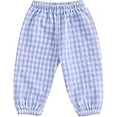 Toddler Baby Girl Boy Cotton Linen Pants Plaid Elastic Jogger Gingham Lantern Long Pants Summer Fall Harem Pants